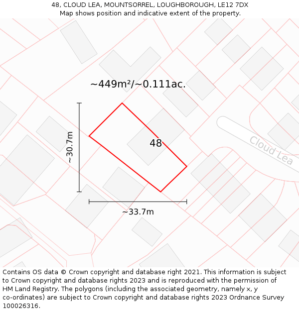 48, CLOUD LEA, MOUNTSORREL, LOUGHBOROUGH, LE12 7DX: Plot and title map