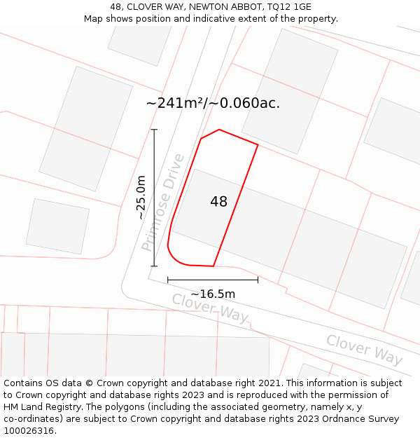 48, CLOVER WAY, NEWTON ABBOT, TQ12 1GE: Plot and title map