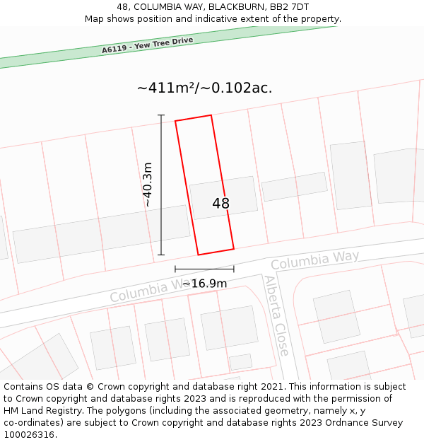 48, COLUMBIA WAY, BLACKBURN, BB2 7DT: Plot and title map