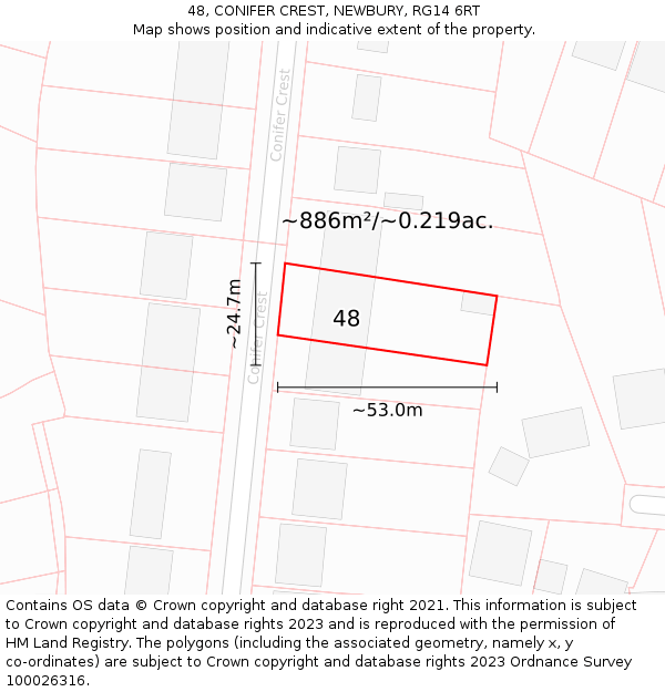 48, CONIFER CREST, NEWBURY, RG14 6RT: Plot and title map