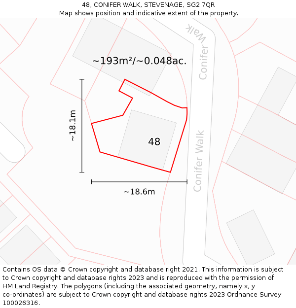 48, CONIFER WALK, STEVENAGE, SG2 7QR: Plot and title map