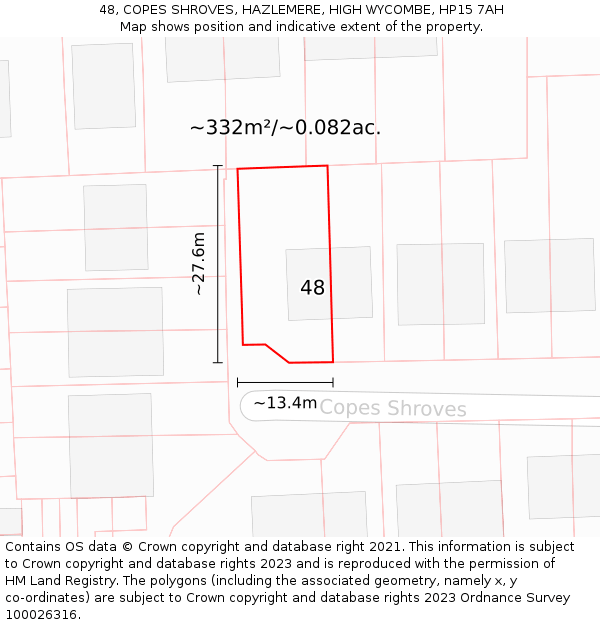 48, COPES SHROVES, HAZLEMERE, HIGH WYCOMBE, HP15 7AH: Plot and title map