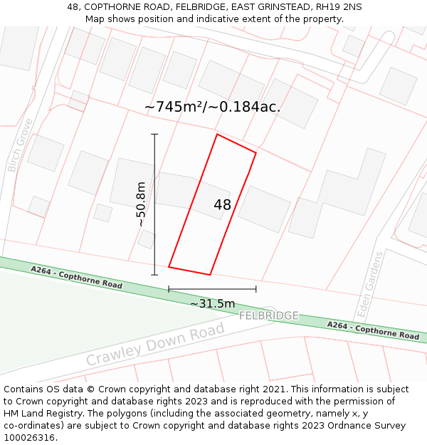 48, COPTHORNE ROAD, FELBRIDGE, EAST GRINSTEAD, RH19 2NS: Plot and title map