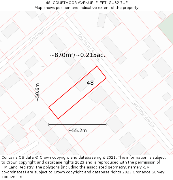 48, COURTMOOR AVENUE, FLEET, GU52 7UE: Plot and title map