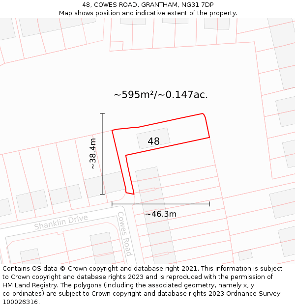 48, COWES ROAD, GRANTHAM, NG31 7DP: Plot and title map