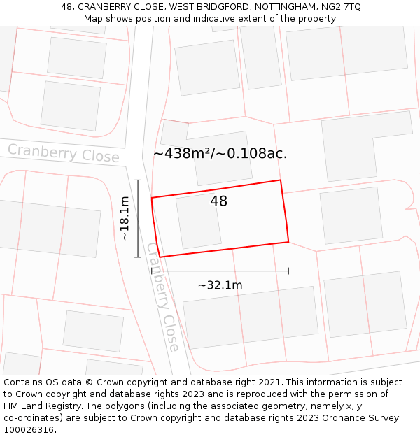 48, CRANBERRY CLOSE, WEST BRIDGFORD, NOTTINGHAM, NG2 7TQ: Plot and title map