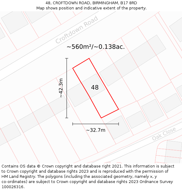 48, CROFTDOWN ROAD, BIRMINGHAM, B17 8RD: Plot and title map