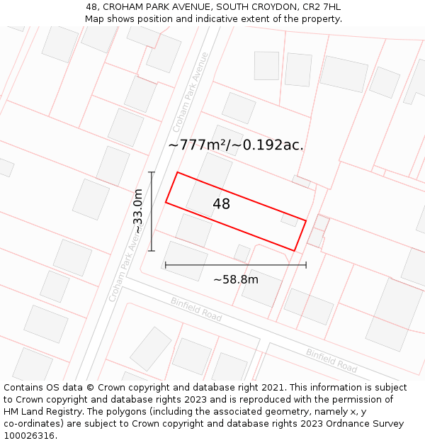 48, CROHAM PARK AVENUE, SOUTH CROYDON, CR2 7HL: Plot and title map