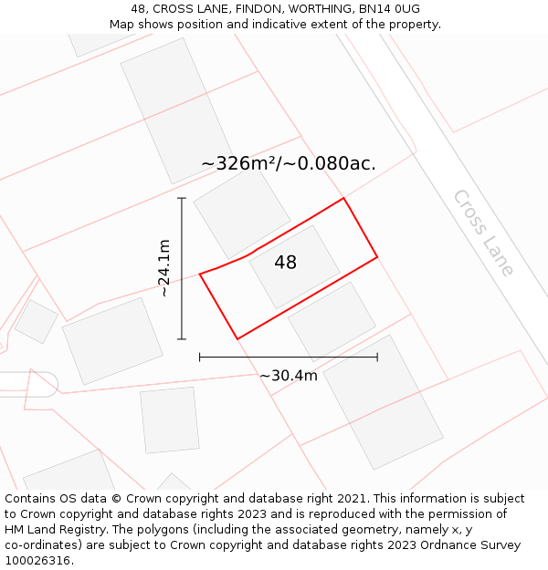 48, CROSS LANE, FINDON, WORTHING, BN14 0UG: Plot and title map