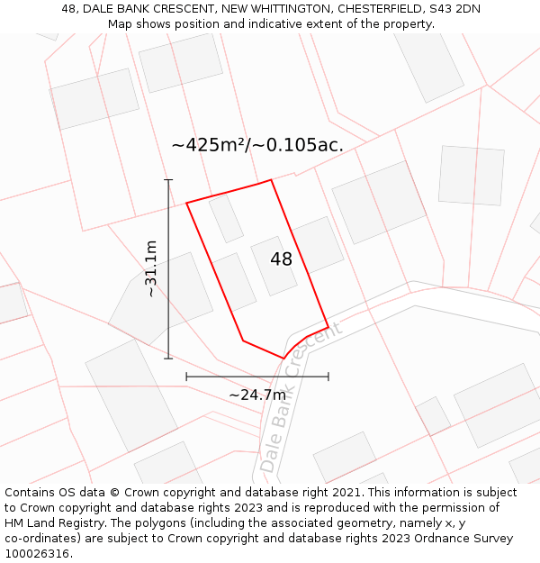 48, DALE BANK CRESCENT, NEW WHITTINGTON, CHESTERFIELD, S43 2DN: Plot and title map