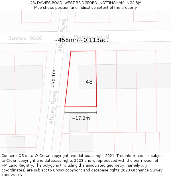 48, DAVIES ROAD, WEST BRIDGFORD, NOTTINGHAM, NG2 5JA: Plot and title map