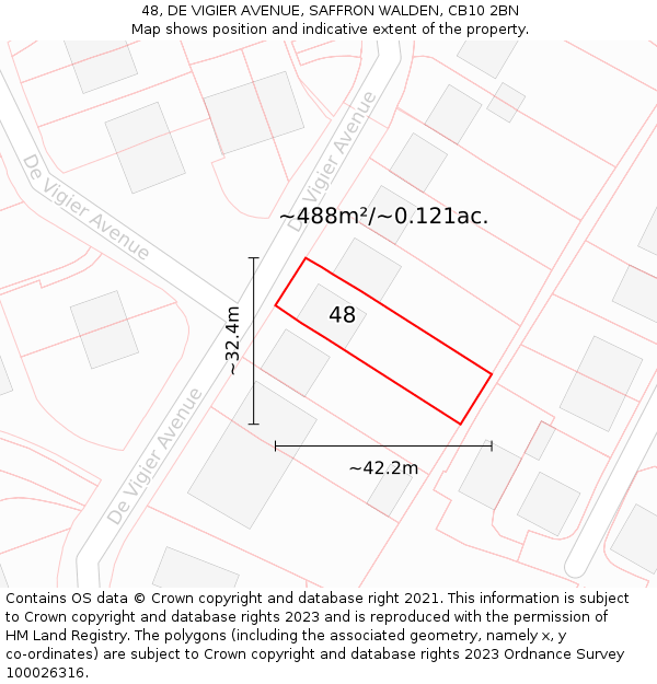 48, DE VIGIER AVENUE, SAFFRON WALDEN, CB10 2BN: Plot and title map