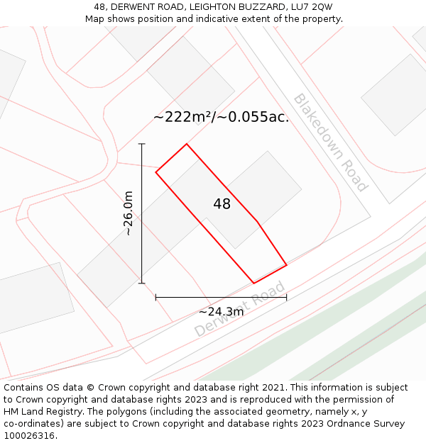48, DERWENT ROAD, LEIGHTON BUZZARD, LU7 2QW: Plot and title map