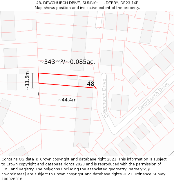 48, DEWCHURCH DRIVE, SUNNYHILL, DERBY, DE23 1XP: Plot and title map