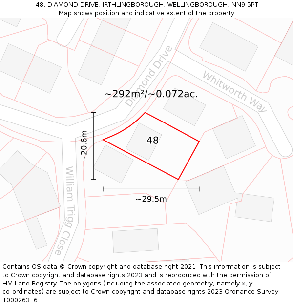 48, DIAMOND DRIVE, IRTHLINGBOROUGH, WELLINGBOROUGH, NN9 5PT: Plot and title map