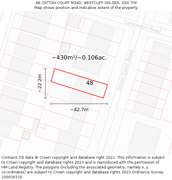 48, DITTON COURT ROAD, WESTCLIFF-ON-SEA, SS0 7HF: Plot and title map