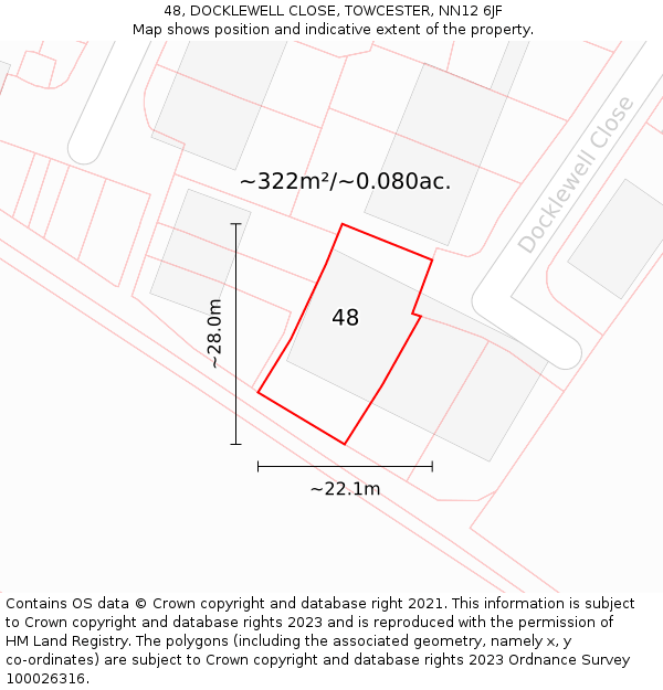 48, DOCKLEWELL CLOSE, TOWCESTER, NN12 6JF: Plot and title map