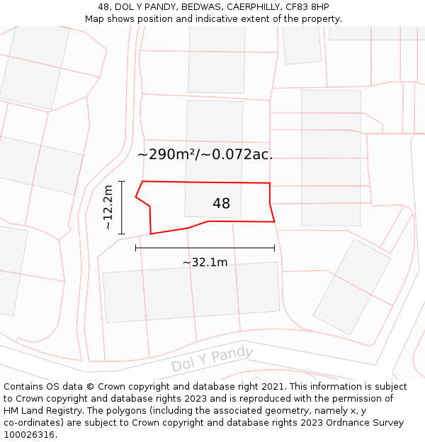 48, DOL Y PANDY, BEDWAS, CAERPHILLY, CF83 8HP: Plot and title map