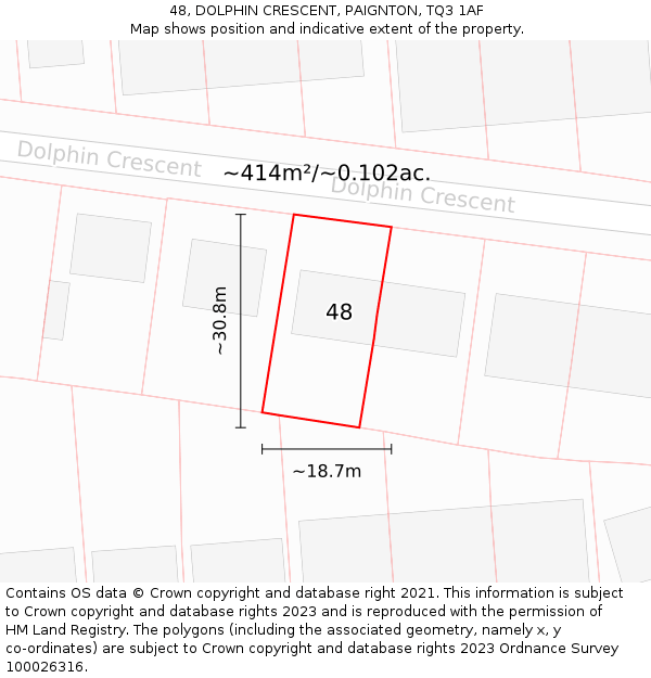 48, DOLPHIN CRESCENT, PAIGNTON, TQ3 1AF: Plot and title map