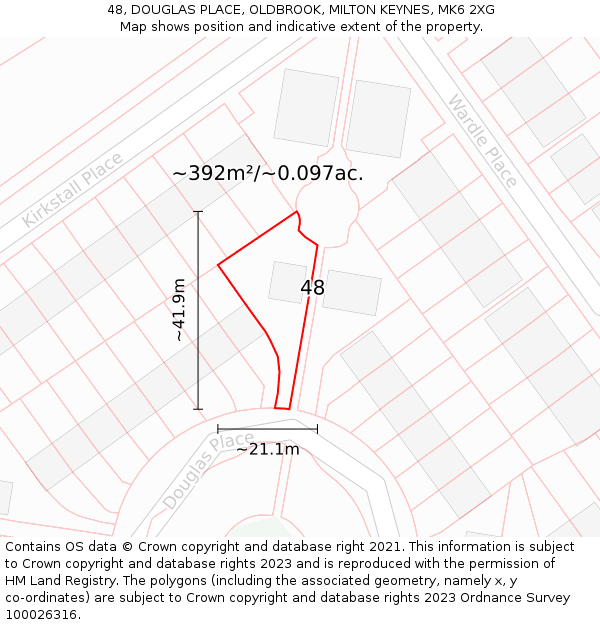 48, DOUGLAS PLACE, OLDBROOK, MILTON KEYNES, MK6 2XG: Plot and title map