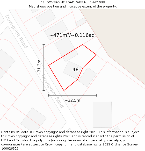 48, DOVEPOINT ROAD, WIRRAL, CH47 6BB: Plot and title map