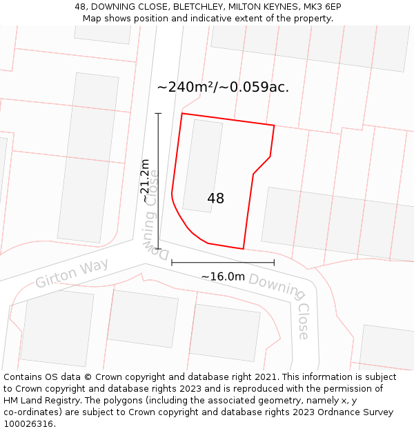 48, DOWNING CLOSE, BLETCHLEY, MILTON KEYNES, MK3 6EP: Plot and title map