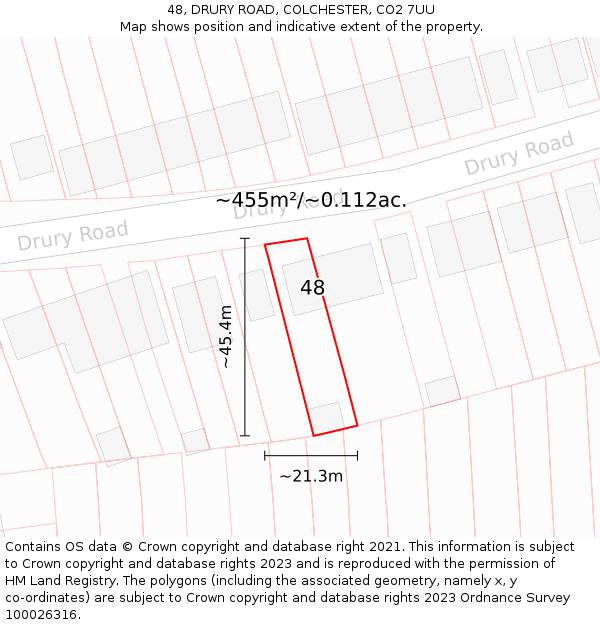 48, DRURY ROAD, COLCHESTER, CO2 7UU: Plot and title map