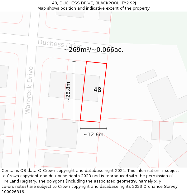 48, DUCHESS DRIVE, BLACKPOOL, FY2 9PJ: Plot and title map