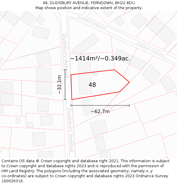 48, DUDSBURY AVENUE, FERNDOWN, BH22 8DU: Plot and title map