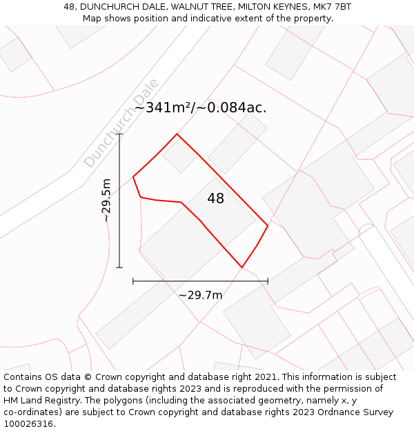 48, DUNCHURCH DALE, WALNUT TREE, MILTON KEYNES, MK7 7BT: Plot and title map