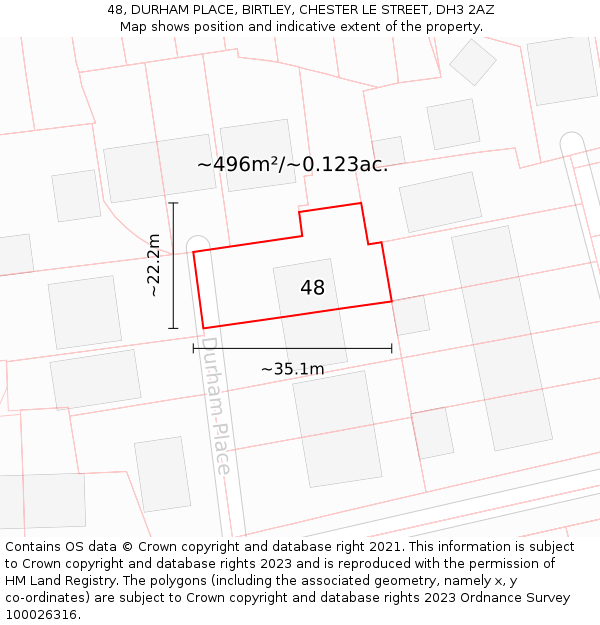 48, DURHAM PLACE, BIRTLEY, CHESTER LE STREET, DH3 2AZ: Plot and title map