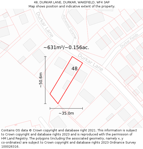 48, DURKAR LANE, DURKAR, WAKEFIELD, WF4 3AP: Plot and title map