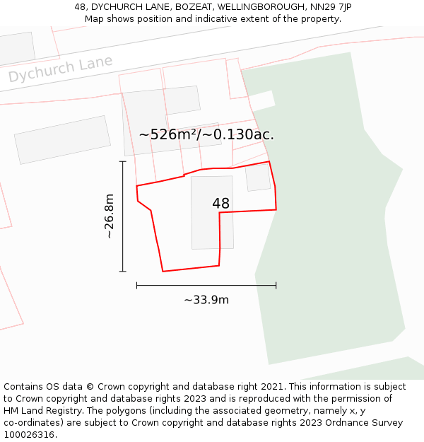 48, DYCHURCH LANE, BOZEAT, WELLINGBOROUGH, NN29 7JP: Plot and title map