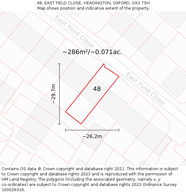 48, EAST FIELD CLOSE, HEADINGTON, OXFORD, OX3 7SH: Plot and title map