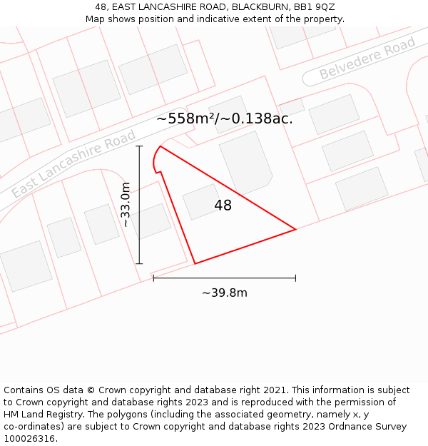 48, EAST LANCASHIRE ROAD, BLACKBURN, BB1 9QZ: Plot and title map