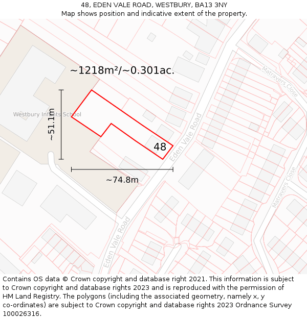 48, EDEN VALE ROAD, WESTBURY, BA13 3NY: Plot and title map