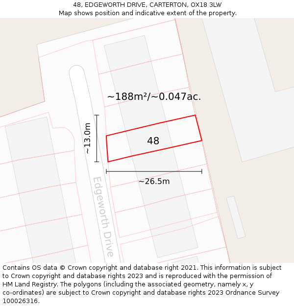 48, EDGEWORTH DRIVE, CARTERTON, OX18 3LW: Plot and title map