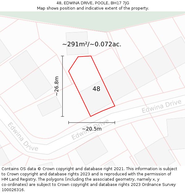 48, EDWINA DRIVE, POOLE, BH17 7JG: Plot and title map