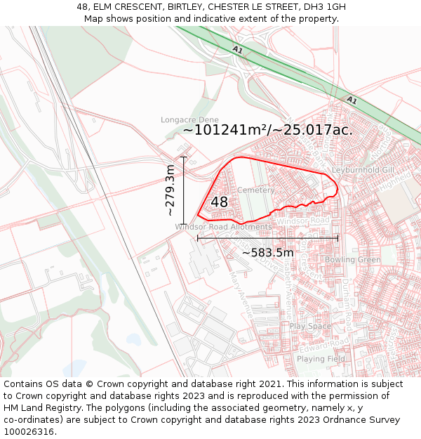 48, ELM CRESCENT, BIRTLEY, CHESTER LE STREET, DH3 1GH: Plot and title map