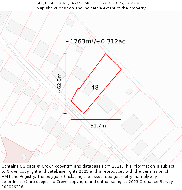 48, ELM GROVE, BARNHAM, BOGNOR REGIS, PO22 0HL: Plot and title map