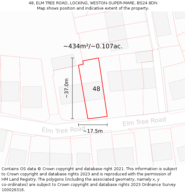 48, ELM TREE ROAD, LOCKING, WESTON-SUPER-MARE, BS24 8DN: Plot and title map