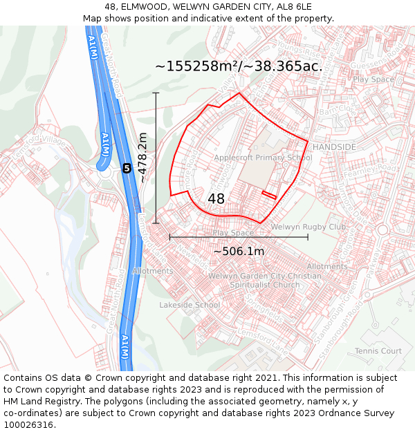 48, ELMWOOD, WELWYN GARDEN CITY, AL8 6LE: Plot and title map