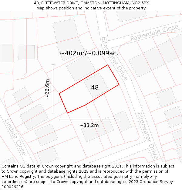 48, ELTERWATER DRIVE, GAMSTON, NOTTINGHAM, NG2 6PX: Plot and title map