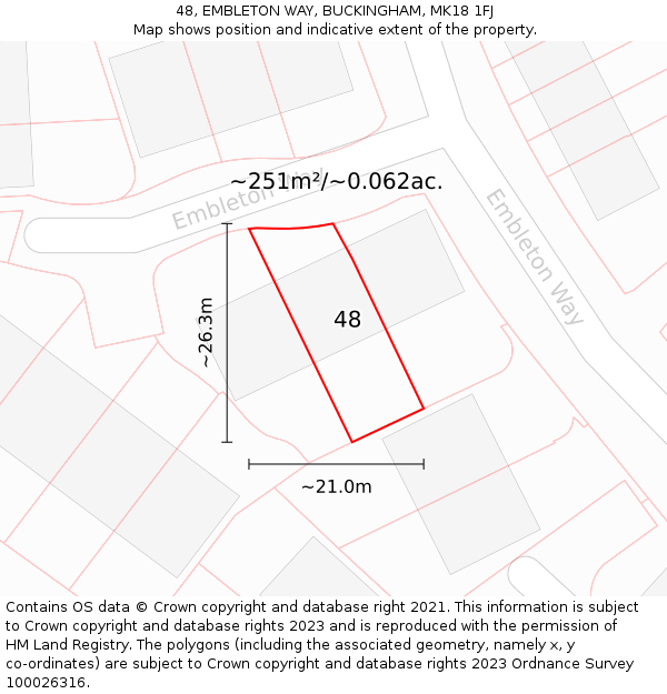 48, EMBLETON WAY, BUCKINGHAM, MK18 1FJ: Plot and title map