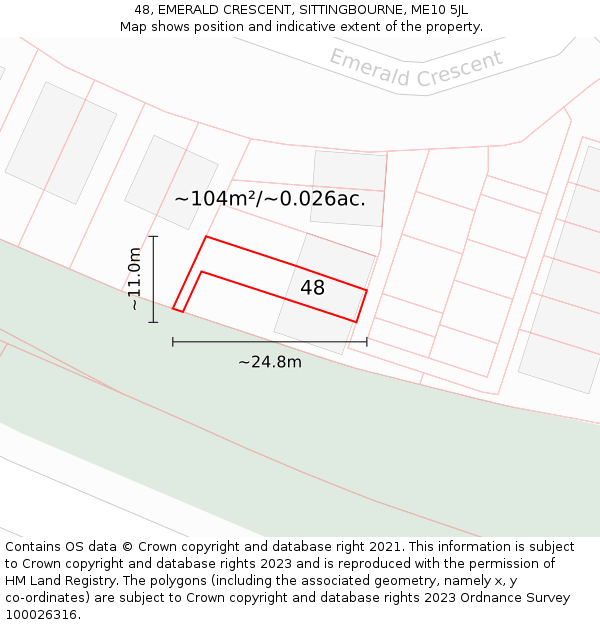 48, EMERALD CRESCENT, SITTINGBOURNE, ME10 5JL: Plot and title map