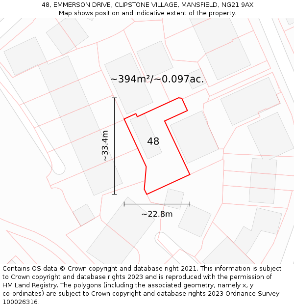 48, EMMERSON DRIVE, CLIPSTONE VILLAGE, MANSFIELD, NG21 9AX: Plot and title map