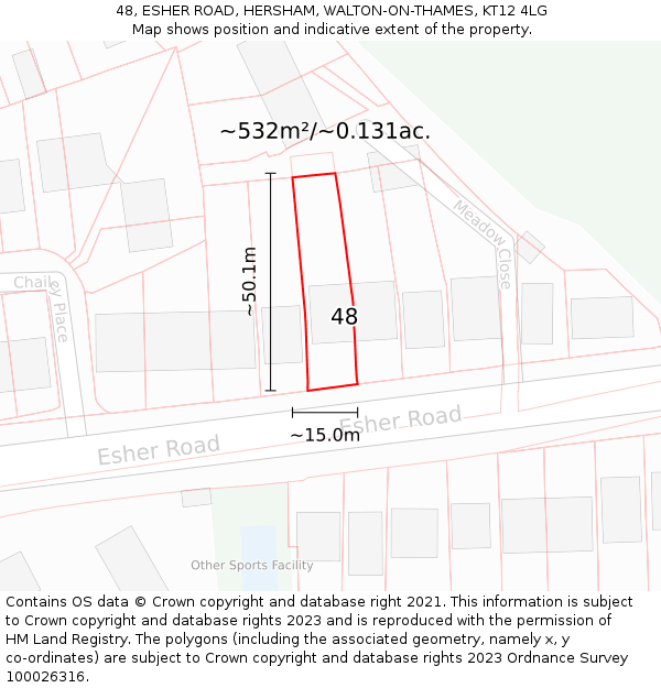 48, ESHER ROAD, HERSHAM, WALTON-ON-THAMES, KT12 4LG: Plot and title map