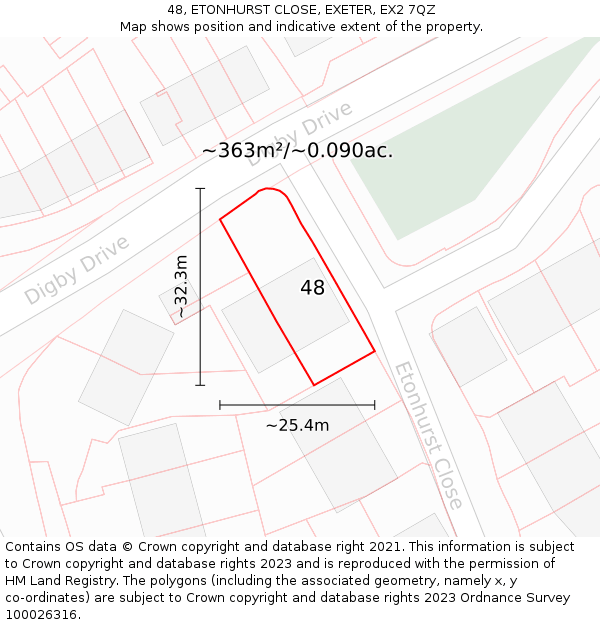 48, ETONHURST CLOSE, EXETER, EX2 7QZ: Plot and title map