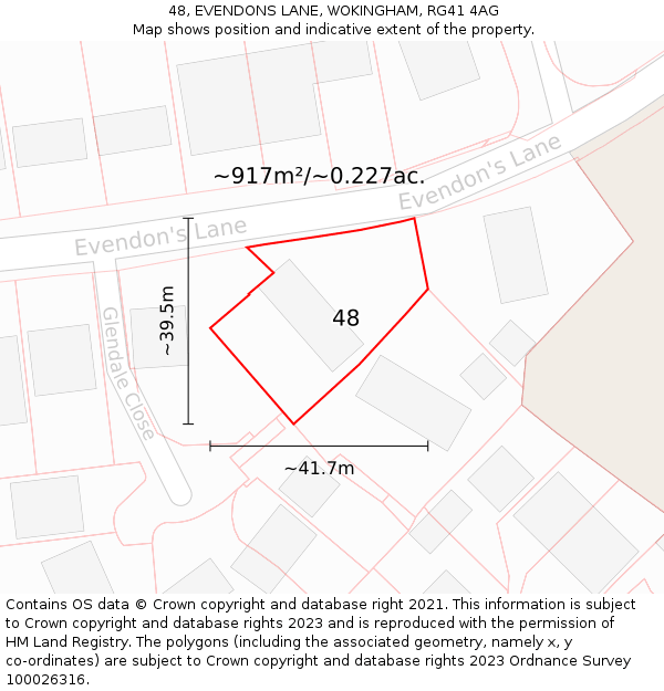 48, EVENDONS LANE, WOKINGHAM, RG41 4AG: Plot and title map