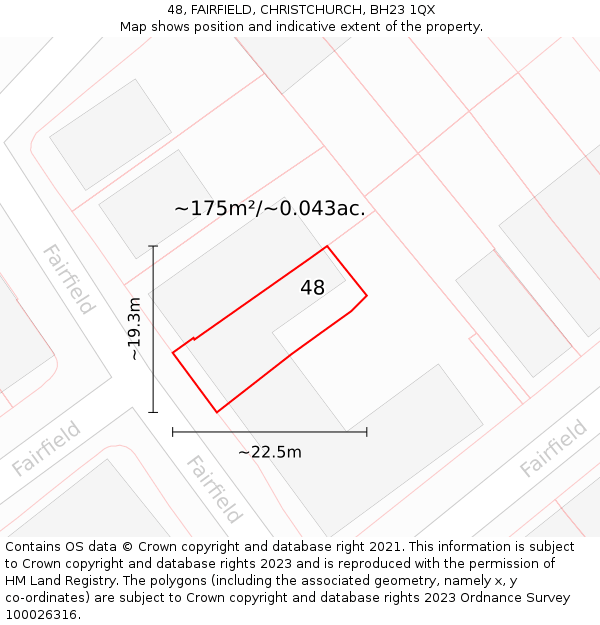 48, FAIRFIELD, CHRISTCHURCH, BH23 1QX: Plot and title map